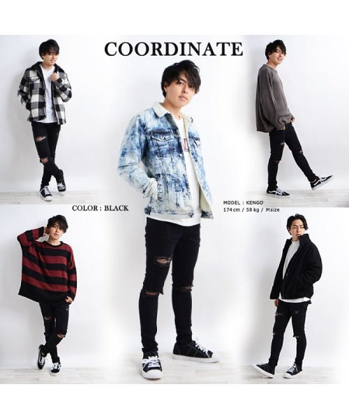 1111clothing(ワンフォークロージング)/ダメージジーンズ ダメージデニム  メンズ レディース 韓国 ファッション ブラック スキニー パンツ スキニーデニム スキニージーンズ ハードダメージ ジーン/img10