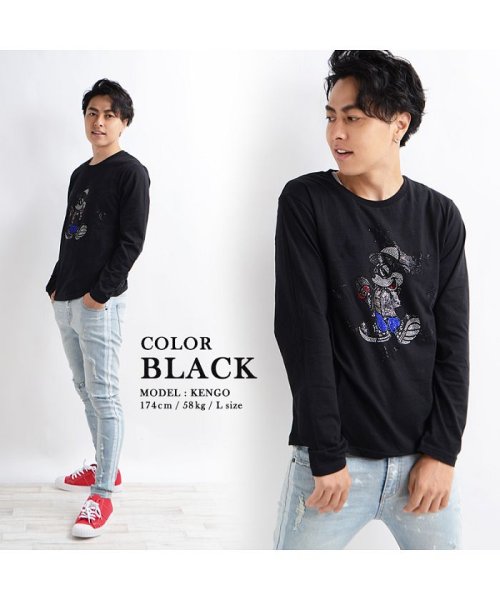 1111clothing(ワンフォークロージング)/【 ラインストーンミッキーロンTee（スケボー）】 ミッキー ロンtee カップル ディズニー メンズ レディース トップス 長袖 可愛い カワイイ オシャレ /img05