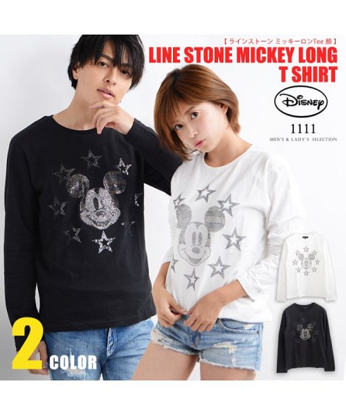 1111clothing(ワンフォークロージング)/【ラインストーンミッキーロンTee(顔)】 韓国 tシャツ ペアルック カップル お揃い 長袖 デート ミッキー Mickey ロンtee カップル ディズニー/img01