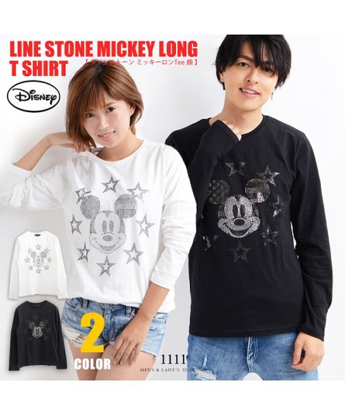 セール ラインストーンミッキーロンtee 顔 韓国 Tシャツ ペアルック カップル お揃い 長袖 デート ミッキー Mickey ロンtee カップル ディズニー ワンフォークロージング 1111clothing Magaseek