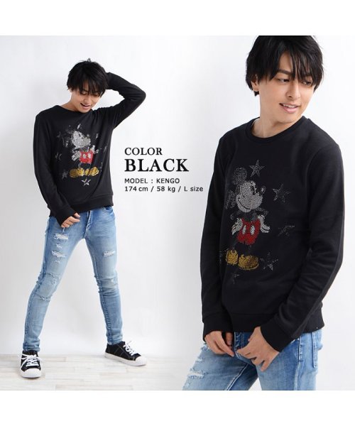 1111clothing(ワンフォークロージング)/【 ラインストーンミッキートレーナー(B)】<br>ミッキー 男女兼用 トレーナー カップル ディズニー ペアルック メンズ レディース トップス 可愛い カワ/img05