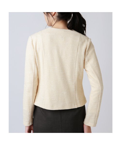 セール ニューヨーカー Newyorker ツィードジャケット風カーディガン ブラウスカットソー きちんと見えアンサンブル ベージュ ニューヨーカー Newyorker Magaseek