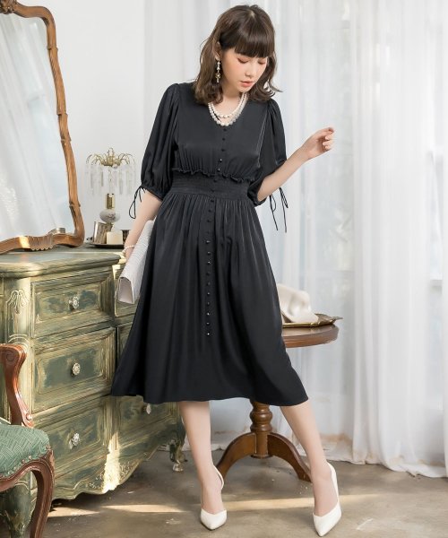 ハイウエストシャーリング切替ミモレ丈結婚式ワンピース ドレス スター Dress Star Magaseek
