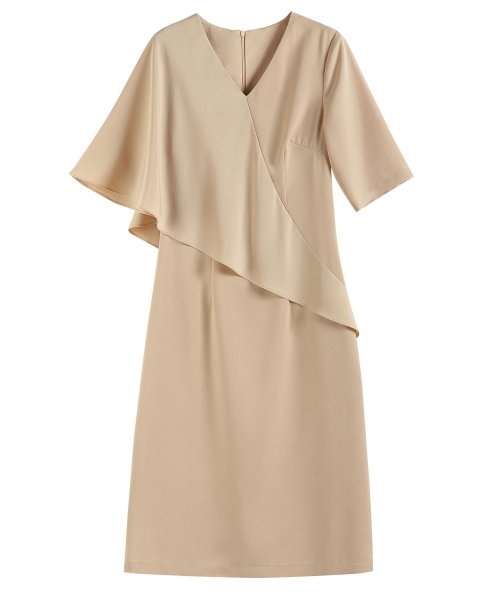 DRESS+(ドレス プラス)/ケープスリーブと半袖のアシンメトリー袖結婚式ワンピース/img01