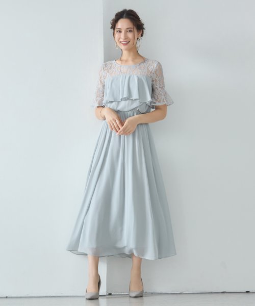 DRESS+(ドレス プラス)/胸元フリルのレースドレス・結婚式ワンピース・お呼ばれパーティードレス/img01