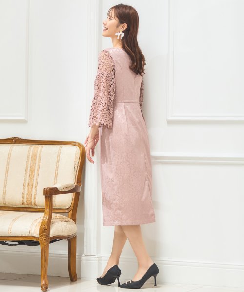 DRESS+(ドレス プラス)/レース七分袖×ダマスク柄ワンピースドレス結婚式ワンピース・お呼ばれパーティードレス/img09