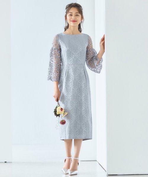 DRESS+(ドレス プラス)/レース七分袖×ダマスク柄ワンピースドレス結婚式ワンピース・お呼ばれパーティードレス/img26