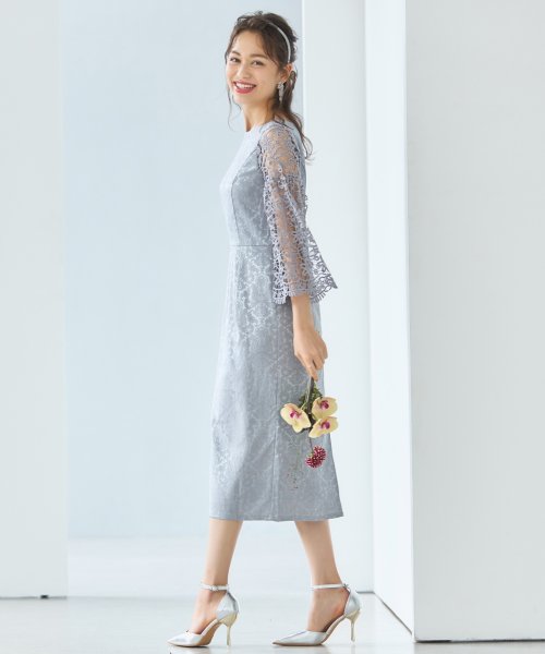 DRESS+(ドレス プラス)/レース七分袖×ダマスク柄ワンピースドレス結婚式ワンピース・お呼ばれパーティードレス/img27