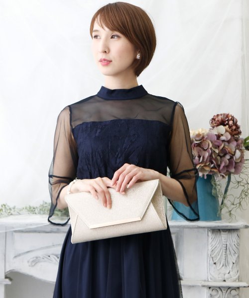 ハイネックチュールドレス・結婚式・お呼ばれワンピース・パーティードレス 結婚式 二次会 同窓会