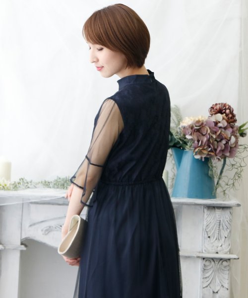 ハイネックチュールドレス・結婚式・お呼ばれワンピース・パーティードレス 結婚式 二次会 同窓会