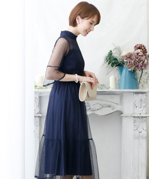 ハイネックチュールドレス・結婚式・お呼ばれワンピース・パーティードレス 結婚式 二次会 同窓会