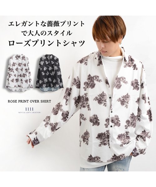 1111clothing(ワンフォークロージング)/トップス シャツ 柄シャツ ビッグシャツ 韓国 ファッション 春 春服 春物 薔薇 バラ プリント ビッグシルエット ビッグサイズ オーバーサイズ メンズ レデ/img01