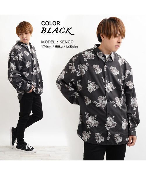 1111clothing(ワンフォークロージング)/トップス シャツ 柄シャツ ビッグシャツ 韓国 ファッション 春 春服 春物 薔薇 バラ プリント ビッグシルエット ビッグサイズ オーバーサイズ メンズ レデ/img08