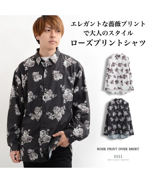 1111clothing(ワンフォークロージング)/トップス シャツ 柄シャツ ビッグシャツ 韓国 ファッション 春 春服 春物 薔薇 バラ プリント ビッグシルエット ビッグサイズ オーバーサイズ メンズ レデ/img12