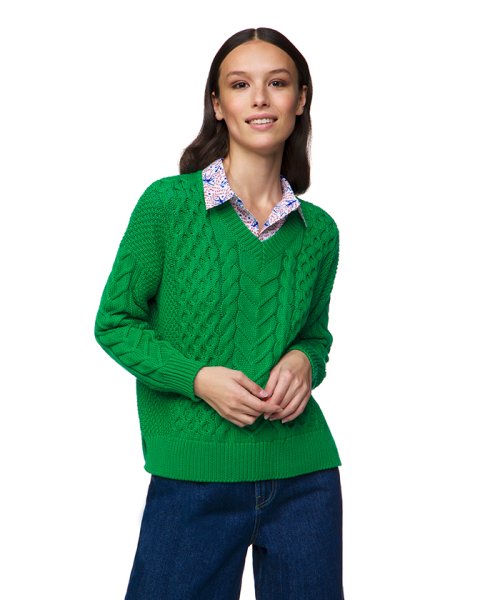 BENETTON (women)(ベネトン（レディース）)/コットンローゲージVネック変形長袖ケーブルニット・セーター/img13