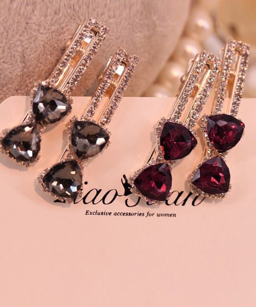 ヘアクリップ レディース 2本セット ヘアピン リボンクリップ かわいい 前髪 クリップ ビジュー ミニミニストア Miniministore Magaseek