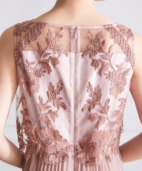 ロング丈ノースリーブレースプリーツワンピースドレス 結婚式 パーティードレス フォーマルドレス お呼ばれ ドレス ミセス 二次会 同窓会 成人式 プリーツ ゴム 