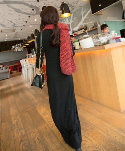 セール マキシワンピース 無地 レディース マキシ丈ワンピ ロング長袖 シンプル 黒 ルームウェア 秋 冬 秋冬 セイヘイショップ Seiheishop Magaseek