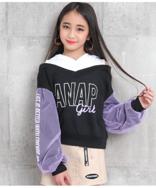 ANAP　GiRL(アナップガール)/シフォン重ネ袖肩アキフーディー/img02