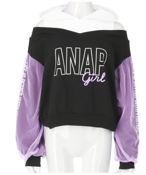 ANAP　GiRL(アナップガール)/シフォン重ネ袖肩アキフーディー/img13