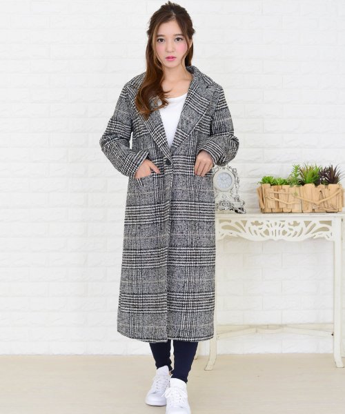 グレンチェック柄ロングチェスターコート レースレディース Lace Ladies Magaseek