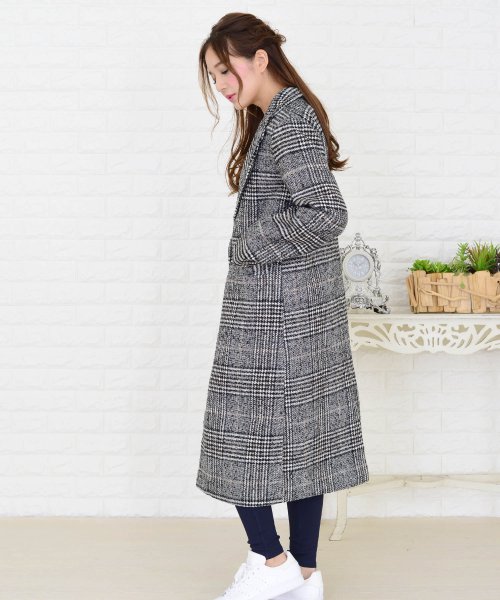 グレンチェック柄ロングチェスターコート レースレディース Lace Ladies Magaseek