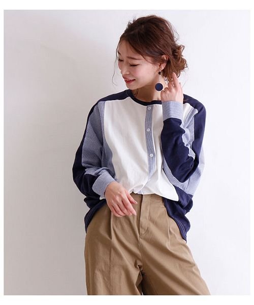 Sawa a la mode(サワアラモード)/シャツ風切り替えの長袖トップス/img02