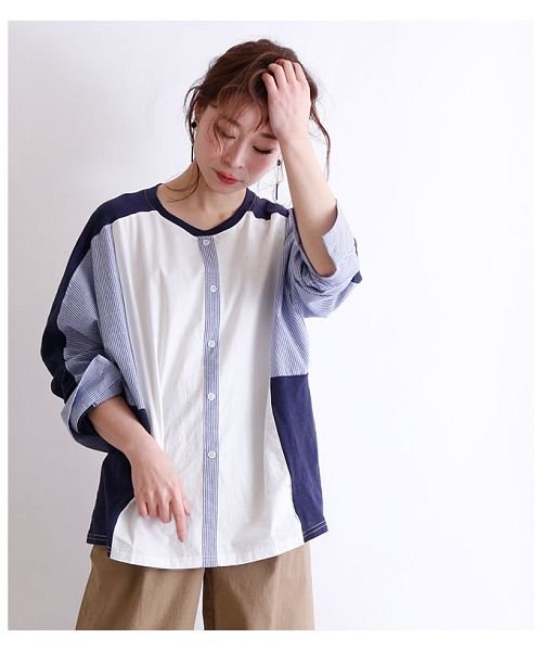 Sawa a la mode(サワアラモード)/シャツ風切り替えの長袖トップス/img12