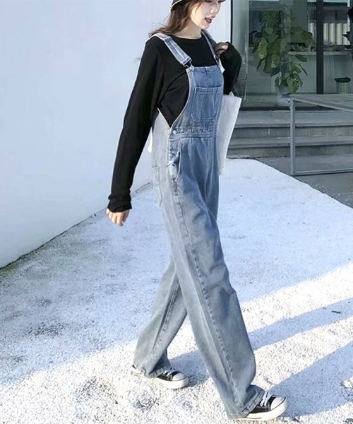 セール オールインワン サロペット デニム レディース サロペット パンツ ロールアップデニム ロングパンツ ミニミニストア Miniministore Magaseek