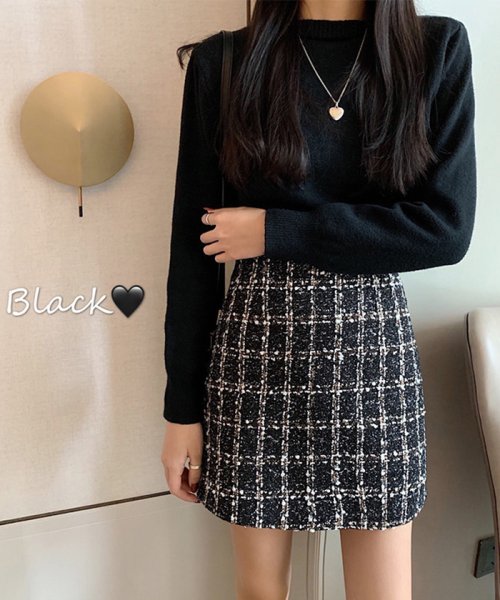 ツイード スカート レディース チェック柄 台形スカート ハイウエスト タイトスカート ミニスカート ミニミニストア Miniministore Magaseek