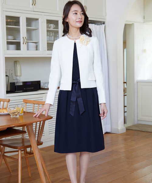 2ジャケット＋フレアワンピース セットアップスーツ（3点セット  