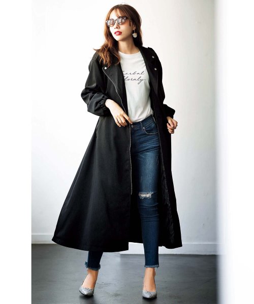 Crayme, 勢いづい ライダースロングコート 