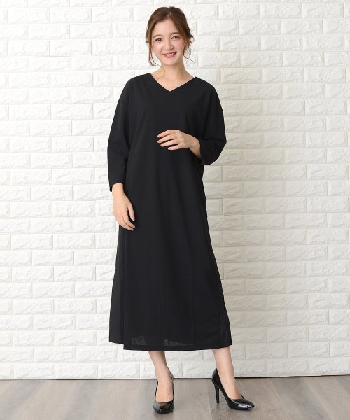 セール 七分袖ロング丈後ろプリーツワンピース ドレス レースレディース Lace Ladies Magaseek
