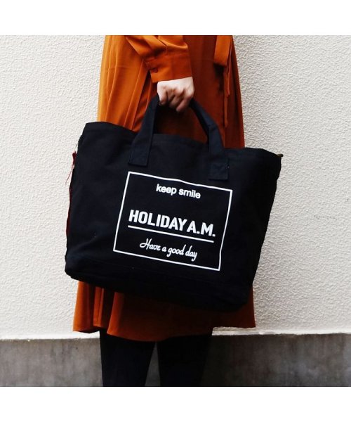 Holiday A.M.(ホリデーエーエム)/バッグ トート ショルダー 2WAY メンズ レディース 大きいサイズ フタ付き 布 帆布 HolidayA.M./img03