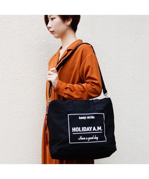 Holiday A.M.(ホリデーエーエム)/バッグ トート ショルダー 2WAY メンズ レディース 大きいサイズ フタ付き 布 帆布 HolidayA.M./img04