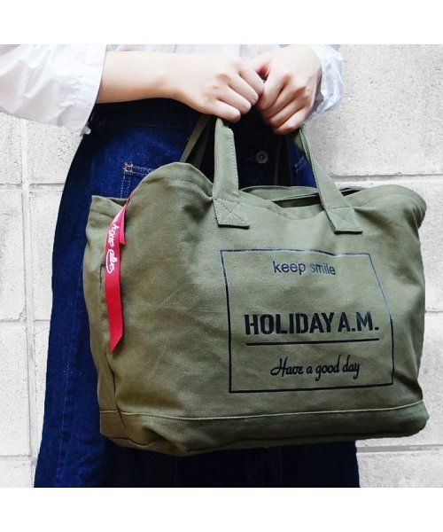 Holiday A.M.(ホリデーエーエム)/バッグ トート ショルダー 2WAY メンズ レディース 大きいサイズ フタ付き 布 帆布 HolidayA.M./img21