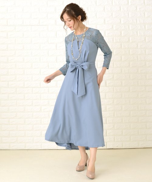 花柄レース七分袖ロング丈ワンピース ドレス レースレディース Lace Ladies Magaseek