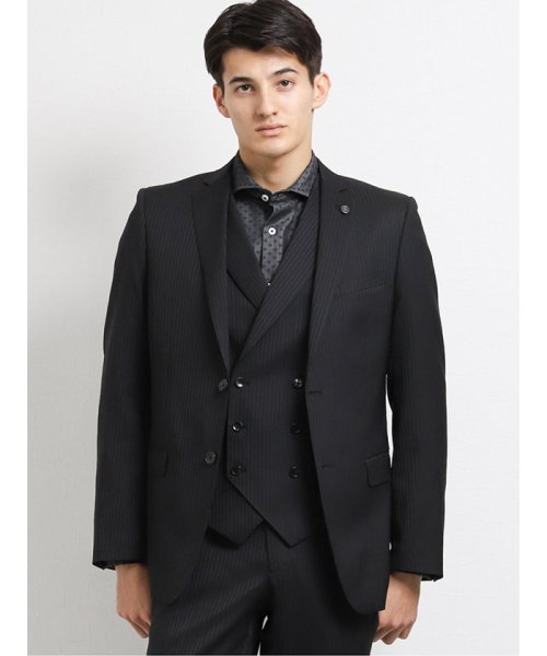 光沢スリムフィット3ピーススーツ シャドーストライプ黒 オム/renoma レノマ