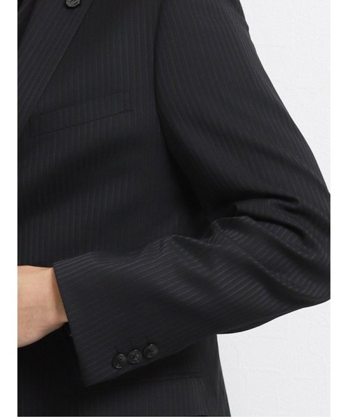 光沢スリムフィット3ピーススーツ シャドーストライプ黒 オム/renoma レノマ