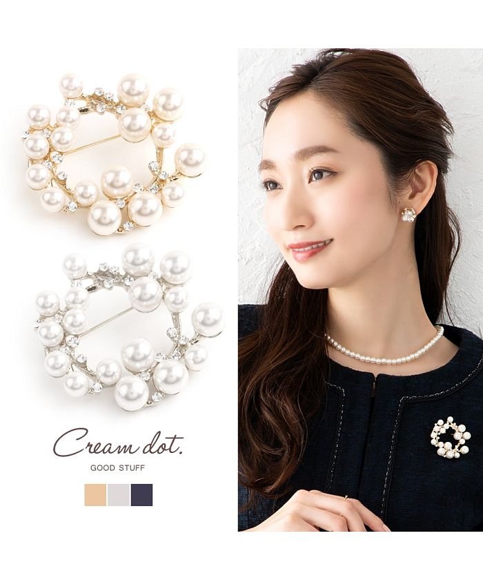 パールの艶めきが清楚な雰囲気のラウンドモチーフブローチ クリームドット Cream Dot Magaseek パールの艶めきが清楚な雰囲気のラウンドモチーフブローチ クリームドット Cream Dot Magaseek