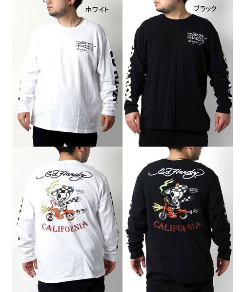 MARUKAWA(大きいサイズのマルカワ)/【Ed Hardy】エドハーディー 大きいサイズ ドクロ バイク 袖ロゴプリント 長袖Tシャツ バックプリント 春 ロンＴ/img01