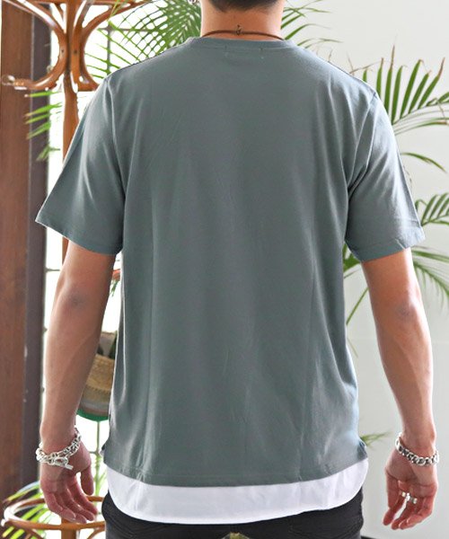 セール フェイクレイヤードチェック柄tシャツ Tシャツ メンズ 半袖 チェック柄 ネックレス付き ラグスタイル Luxstyle Magaseek
