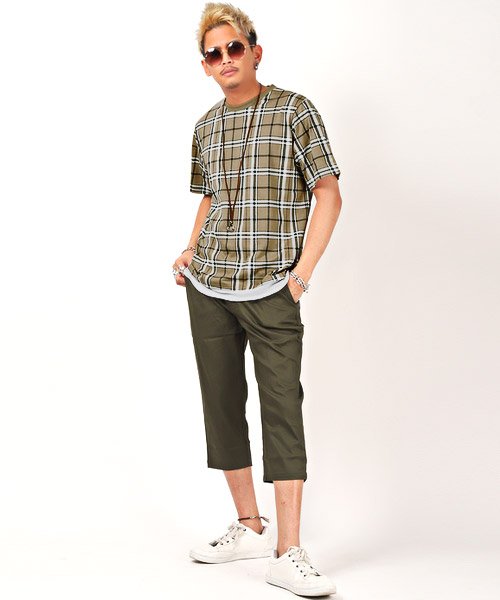 セール フェイクレイヤードチェック柄tシャツ Tシャツ メンズ 半袖 チェック柄 ネックレス付き ラグスタイル Luxstyle Magaseek
