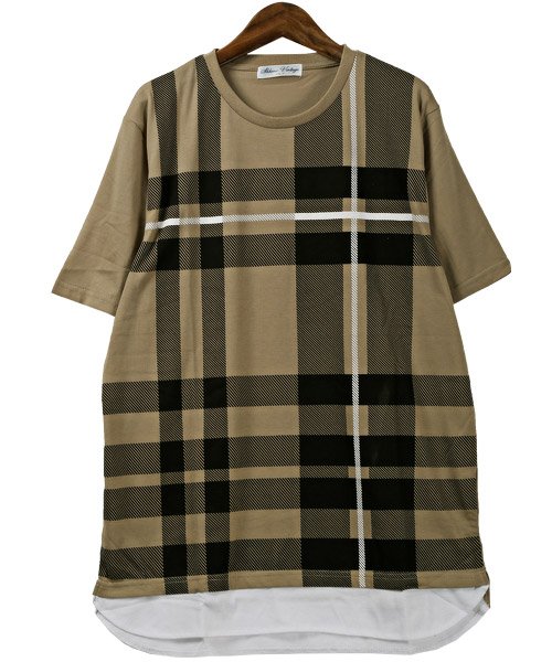 LUXSTYLE(ラグスタイル)/フェイクレイヤードチェック柄Tシャツ/Tシャツ メンズ 半袖 チェック柄 ネックレス付き/img06
