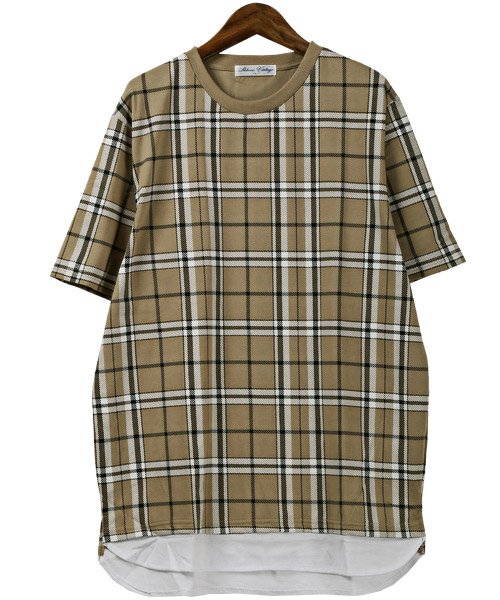 LUXSTYLE(ラグスタイル)/フェイクレイヤードチェック柄Tシャツ/Tシャツ メンズ 半袖 チェック柄 ネックレス付き/img08
