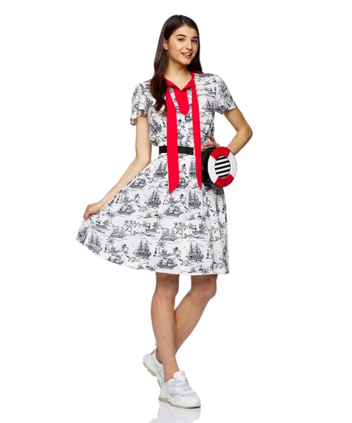 セール 70 Off Popeyeコラボ ポパイプリントボウタイ付きワンピース ベネトン レディース Benetton Women Magaseek