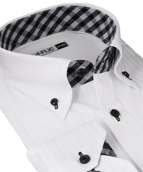 FLiC(フリック)/ワイシャツ メンズ デザイン ボタンダウン 長袖 形態安定 シャツ ドレスシャツ ビジネス ノーマル スリム yシャツ カッターシャツ 定番 ドビー 織柄 おし/img01
