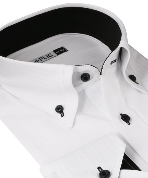 FLiC(フリック)/ワイシャツ メンズ デザイン ボタンダウン 長袖 形態安定 シャツ ドレスシャツ ビジネス ノーマル スリム yシャツ カッターシャツ 定番 ドビー 織柄 おし/img01