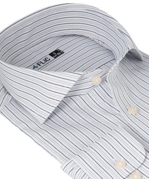 FLiC(フリック)/ワイシャツ メンズ ホリゾンタル ワイド 長袖 形態安定 シャツ ドレスシャツ ビジネス ノーマル スリム yシャツ カッターシャツ 定番 ストライプ ドビー /img01
