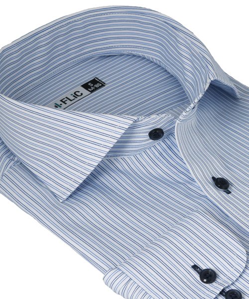 FLiC(フリック)/ワイシャツ メンズ ホリゾンタル ワイド 長袖 形態安定 シャツ ドレスシャツ ビジネス ノーマル スリム yシャツ カッターシャツ 定番 ストライプ ドビー /img01
